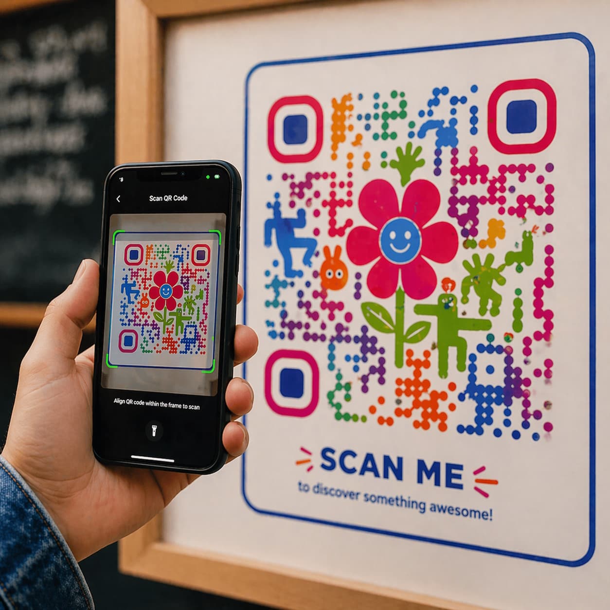 Phone scanning a QR code